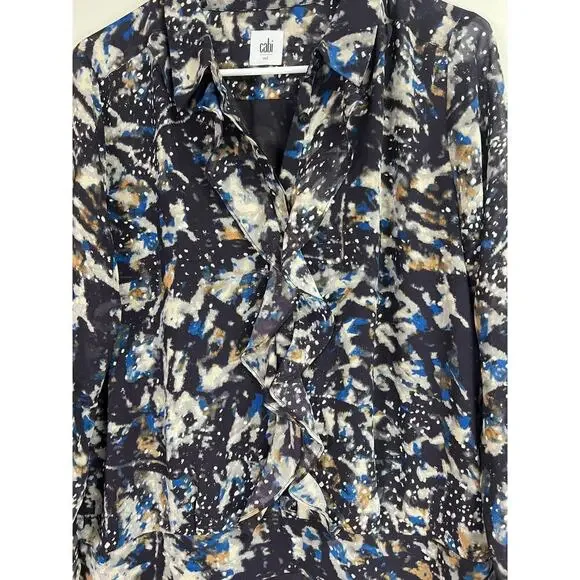 Cabi Women's Starry Night Ruffle Blouse Long Sheer Sleeves Medium - Picture 2 of 12